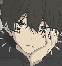 Profile picture (depressed anime pfp) with dims of 382x409 and size of 158.47 KB